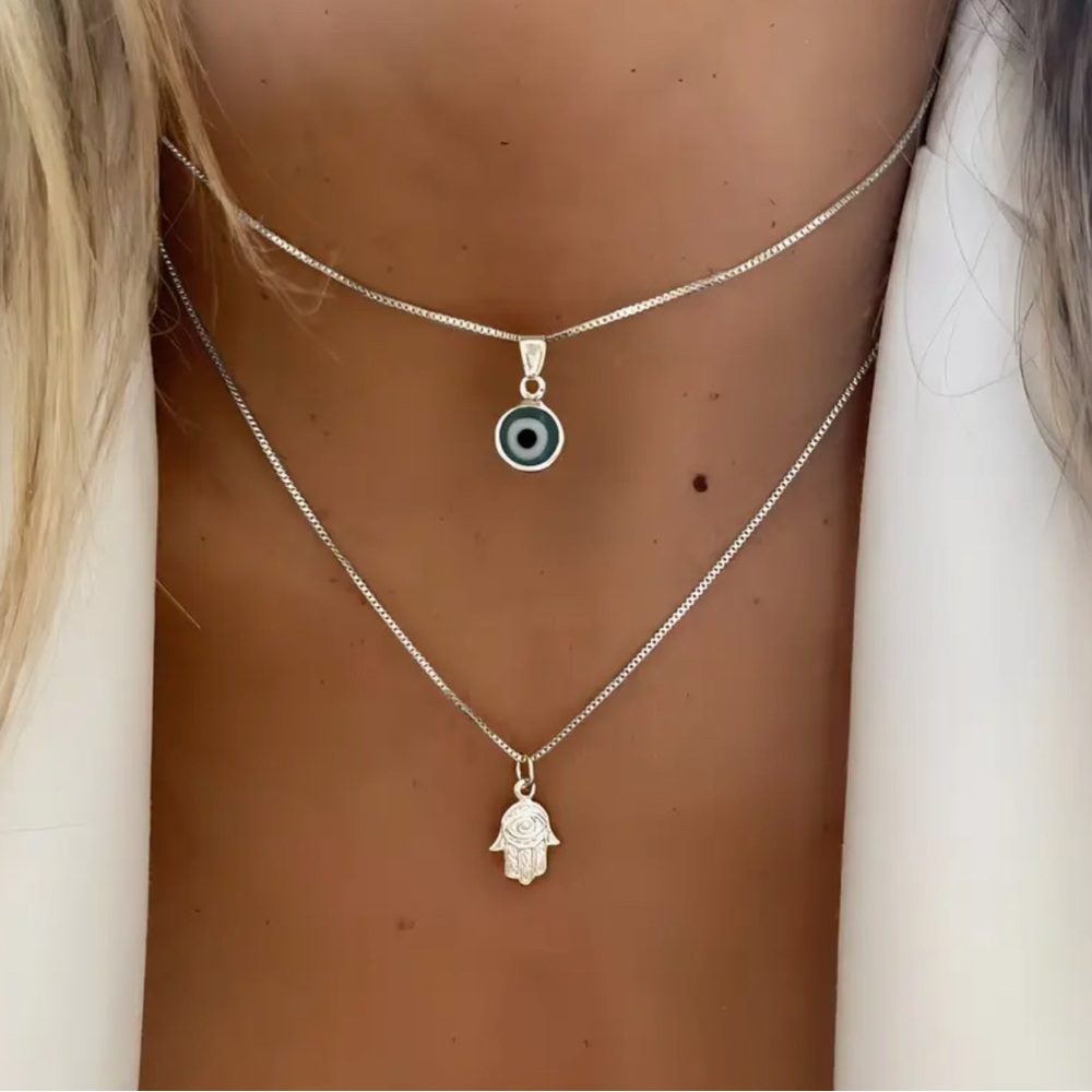 18K Gold Plated Layered Evil Eye & Hamsa Hand Necklace Set NIP - Picture 5 of 6